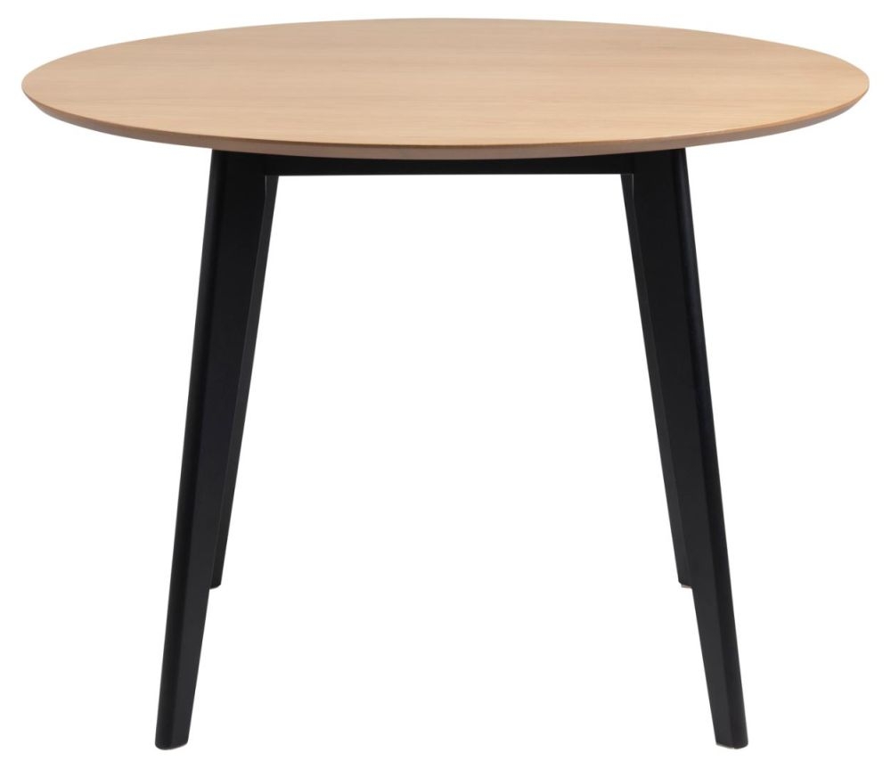 Roxby Oak Veneer And Black 2 Seater Round Dining Table 105cm