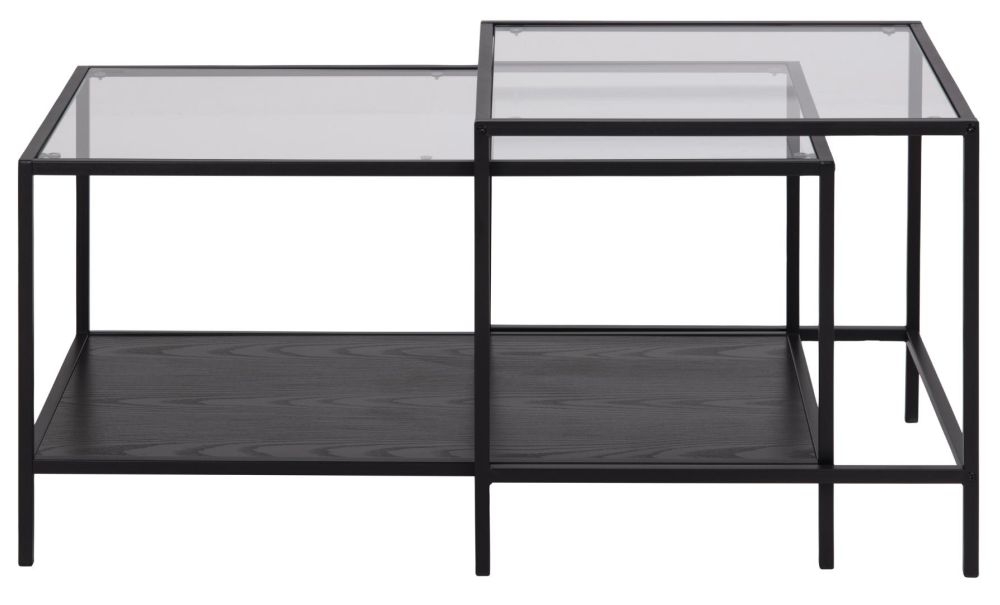 Seaford Clear Glass And Black Coffee Table Set Of 2