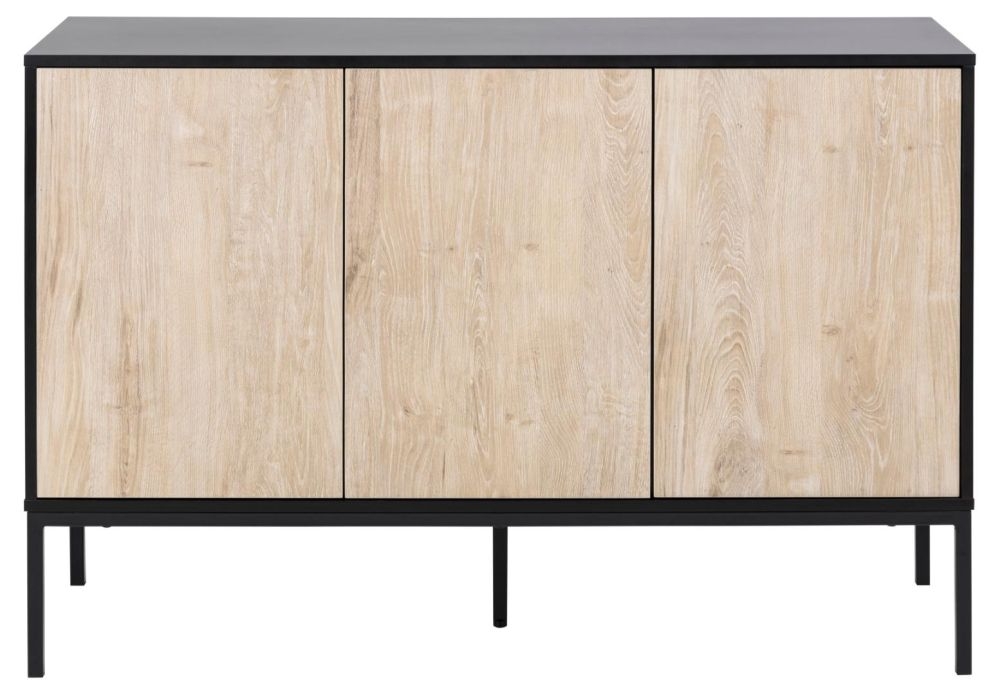 Seaford White Wash Wild Oak And Black 3 Door Sideboard