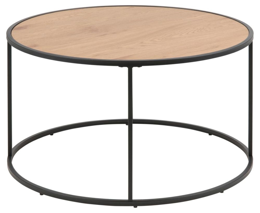 Seaford Wild Oak Top And Black Round Coffee Table