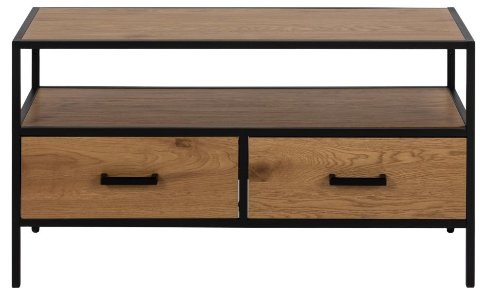 Seaford Wild Oak And Black 2 Drawer Tv Unit