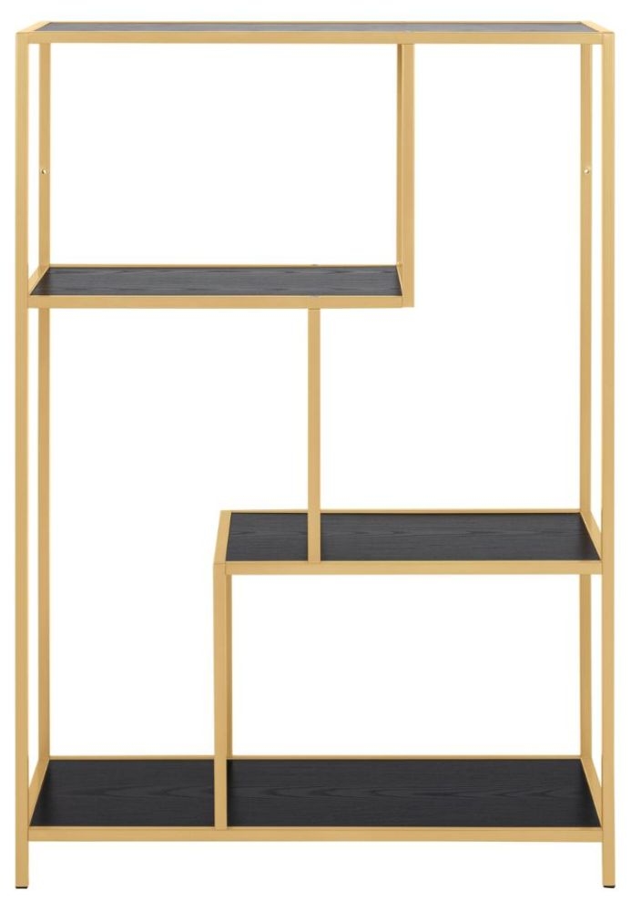 Seaford Black Melamine And Gold Bookcase With 3 Shelves