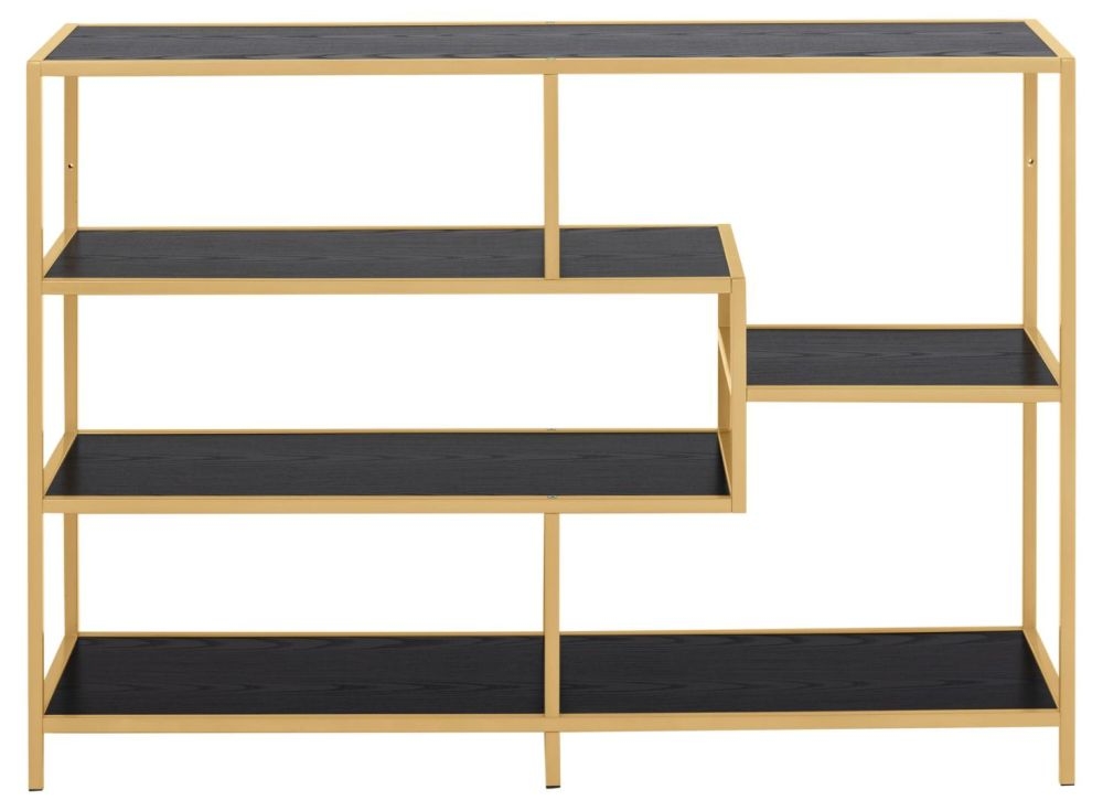 Seaford Black Melamine And Gold Bookcase With 4 Shelves