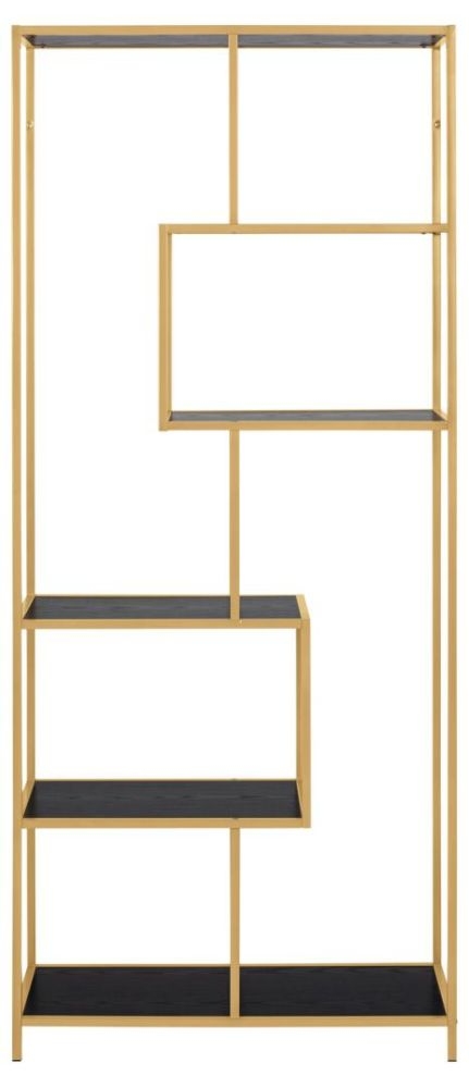 Seaford Black Melamine And Gold Bookcase With 5 Shelves