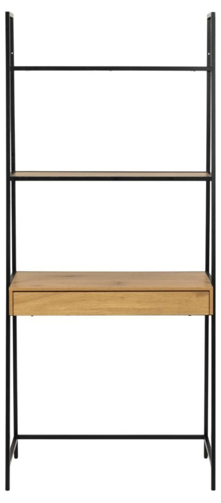 Seaford Wild Oak Melamine And Black Bookcase With 2 Shelves