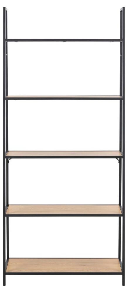 Seaford Wild Oak And Black Low Bookcase With 5 Shelves