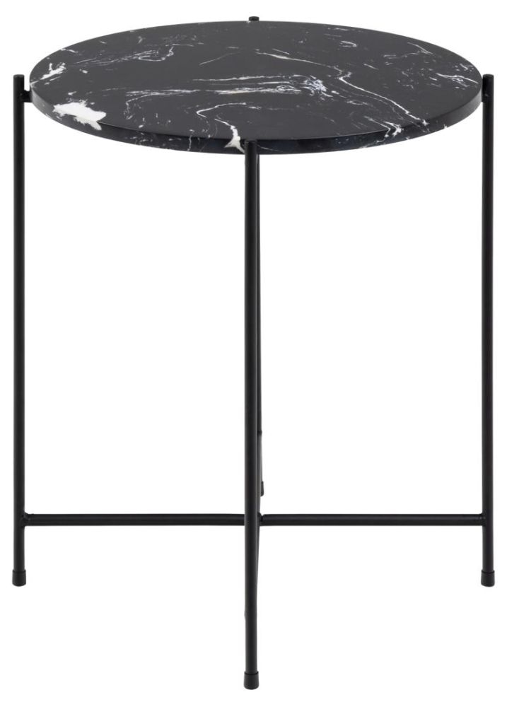 Anza Black Marble Effect Top Round Side Table