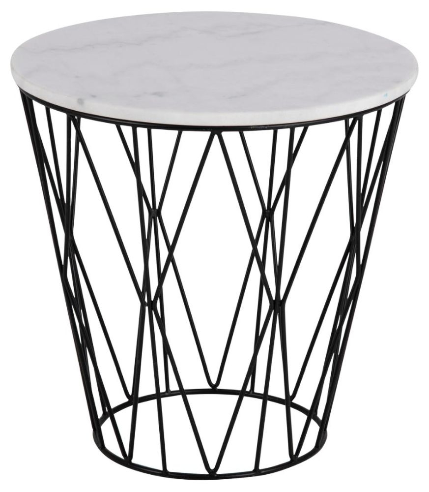 Dudley White Guangxi Marble Effect Top And Black Round Side Table