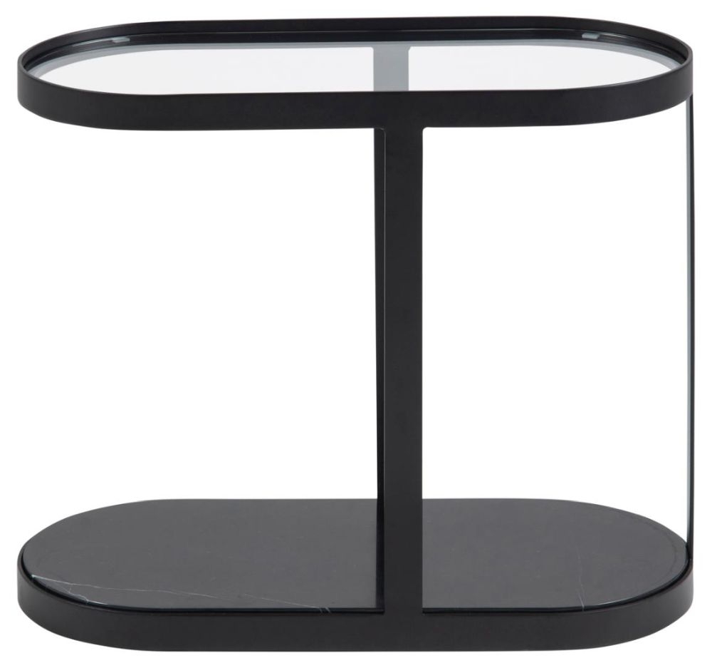 Noville Clear Glass Top And Black Side Table