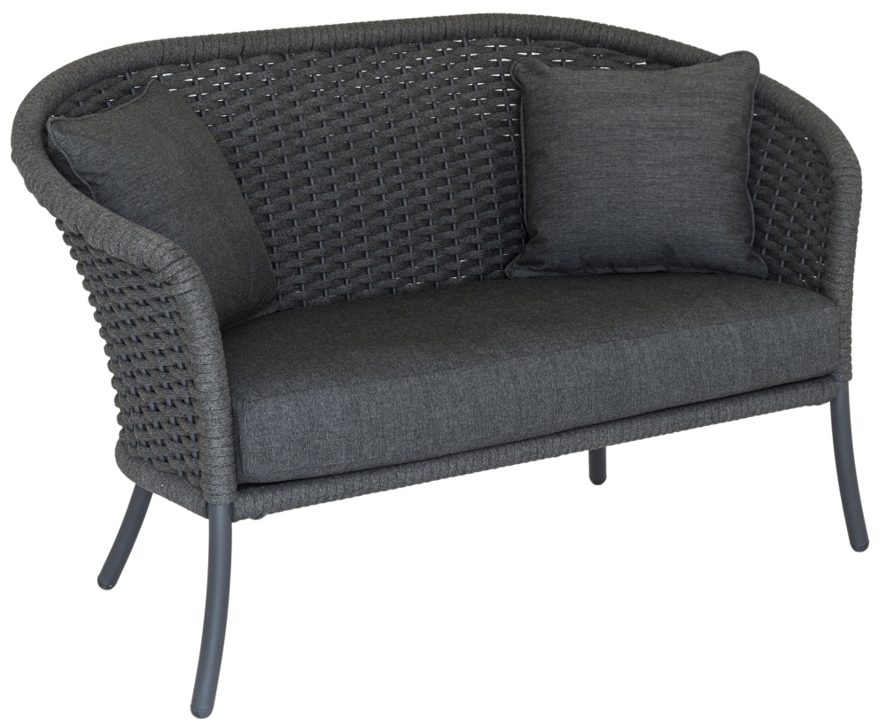 Alexander Rose Cordial Grey Rope Curved Top 2 Seater Sofa With Cushion