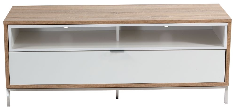 Alphason Chaplin White And Light Oak Tv Cabinet 52inch Adch1135wht