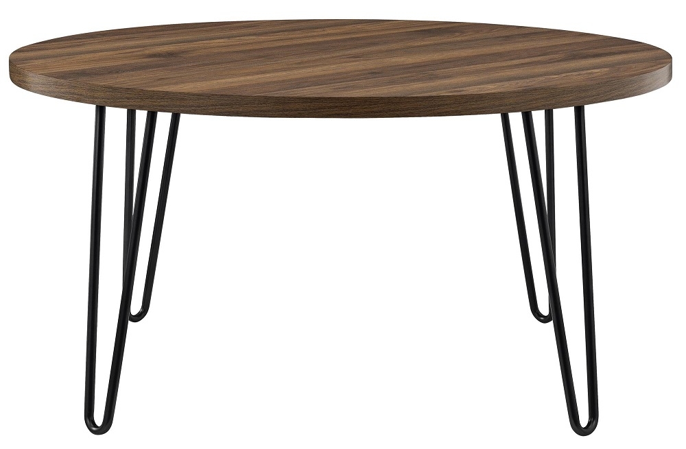 Alphason Owen Florence Walnut Industrial Round Coffee Table With Hairpin Legs