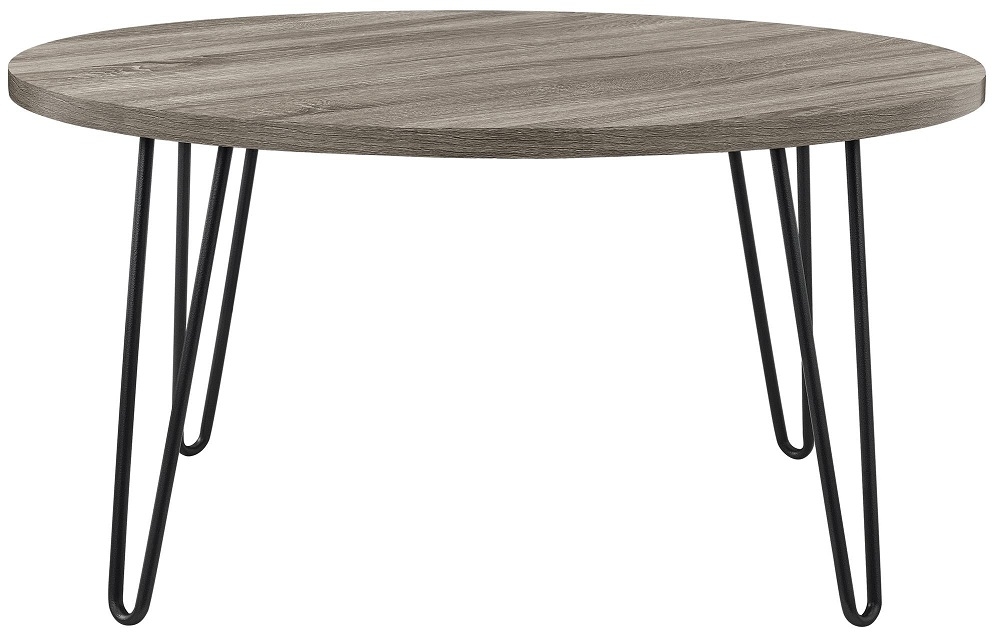 Alphason Owen Distressed Grey Oak Industrial Round Coffee Table With Hairpin Legs