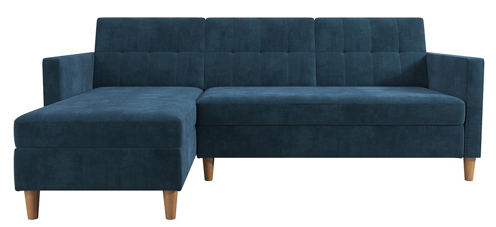 Hartford Sectional Futon Storage Chenille Blue Fabric Sofa Bed