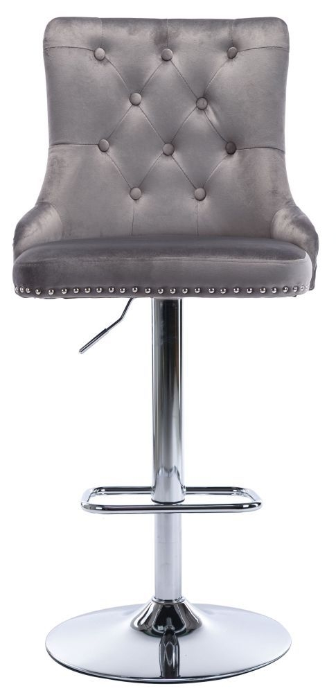 Adriana Dark Grey Velvet Fabric And Chrome Swivel Barstool Sold In Pairs