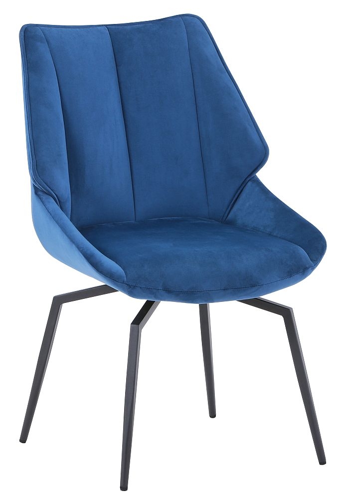 Alston Dark Blue Fabric Dining Chair With Black Legs Sold In Pairs
