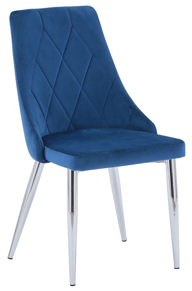 Darwen Dark Blue Fabric Dining Chair With Chrome Legs Sold In Pairs