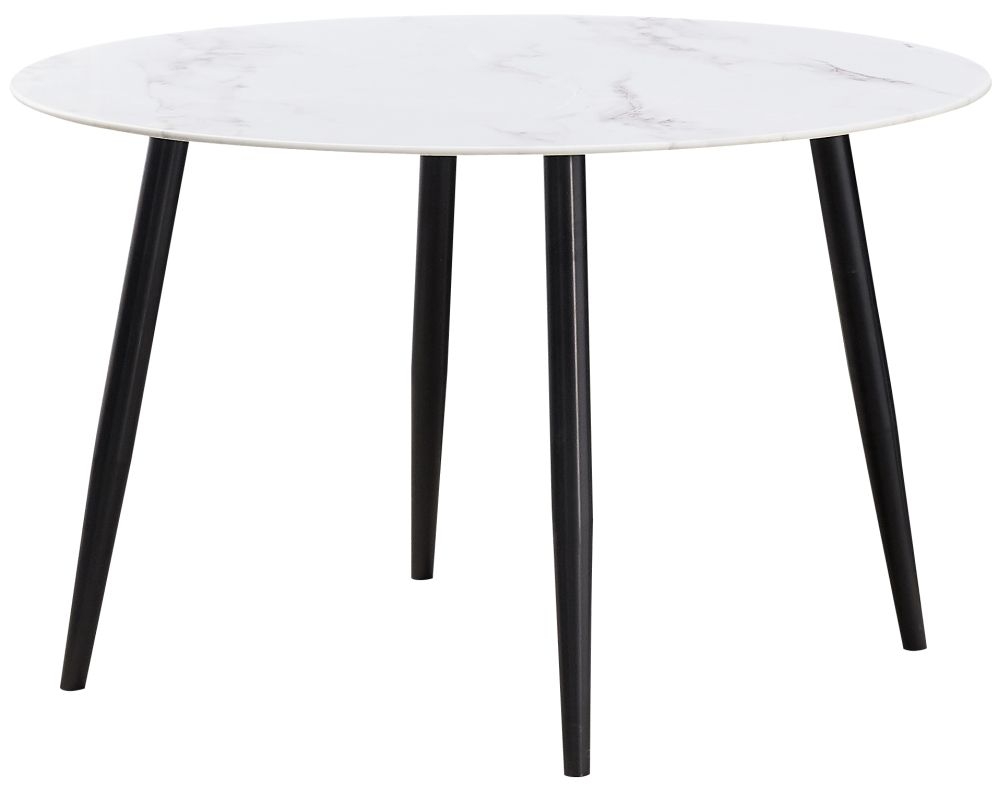 Nero White And Grey Marble Effect Glass Top 4 Seater Round Dining Table 120cm
