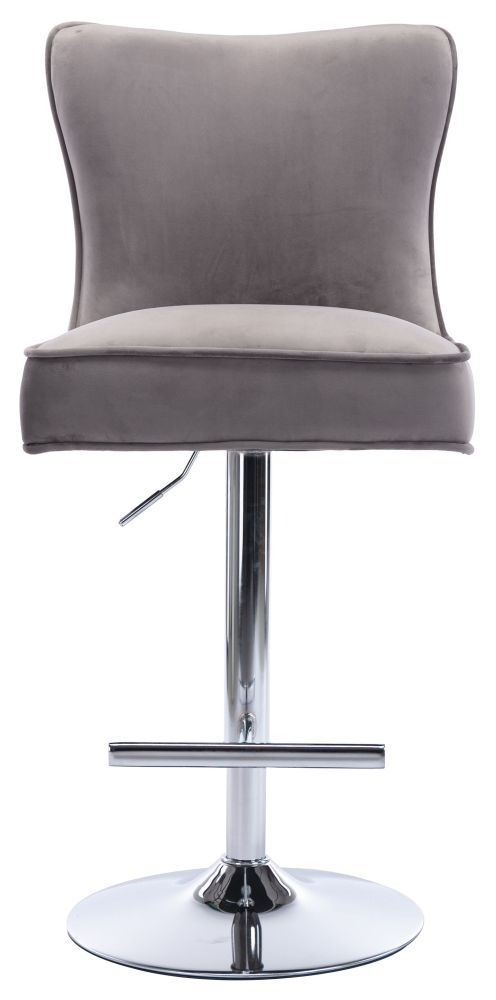 Jemma Silver Grey Velvet Fabric Swivel Barstool Sold In Pairs