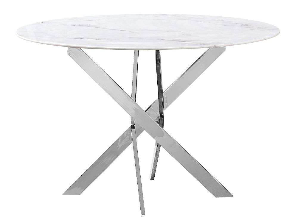 Silvia White And Grey Marble Effect Glass Top Round Dining Table