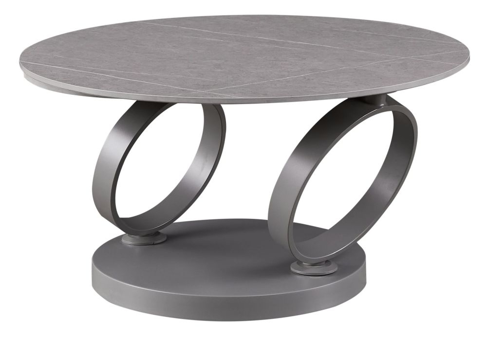 Sofia Rings Dark Grey Ceramic Top Swivel Extending Coffee Table