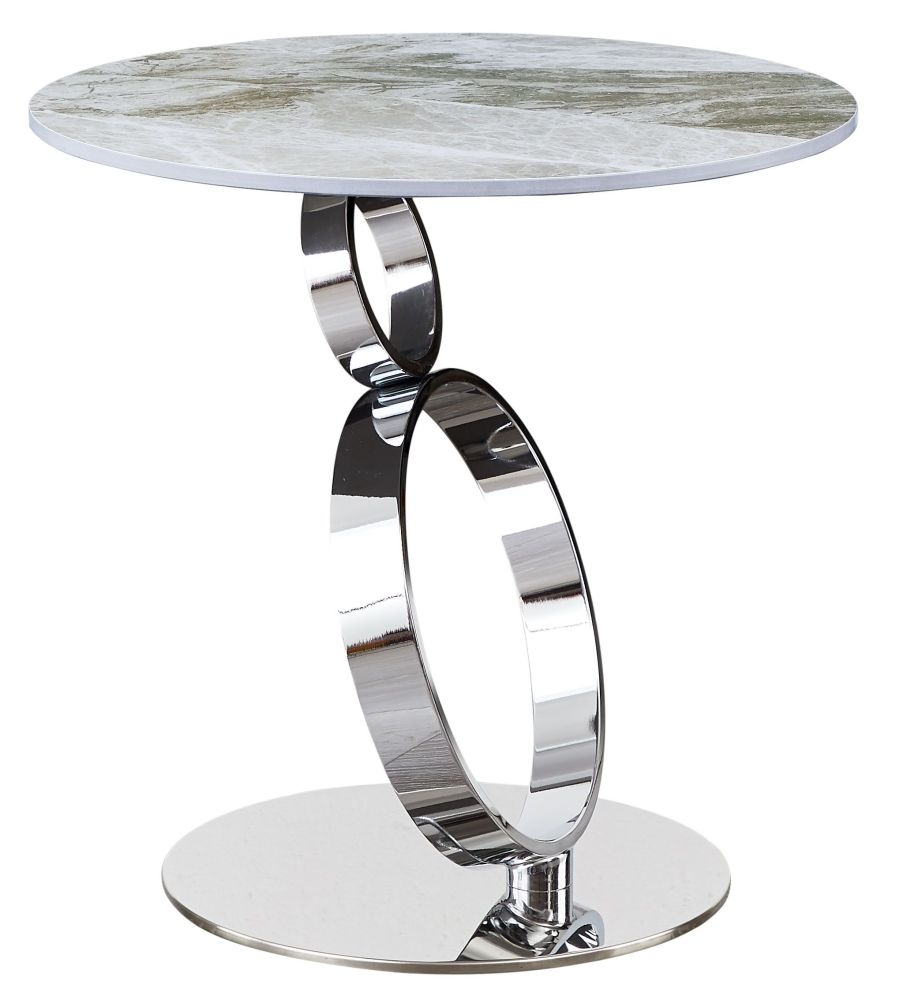 Sofia Rings Grey Ceramic Top And Chrome Side Table