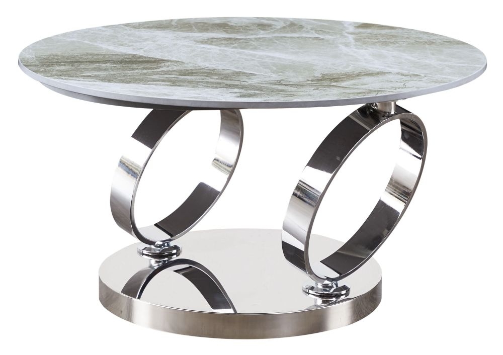 Sofia Rings Grey Ceramic Top And Chrome Swivel Extending Coffee Table