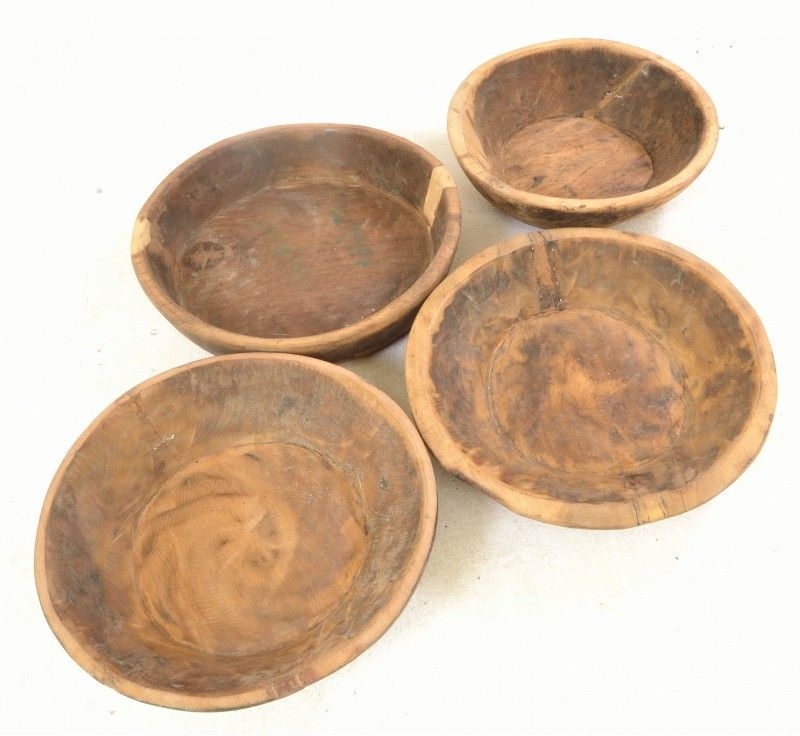 Pale Antique Round Wooden Bowl