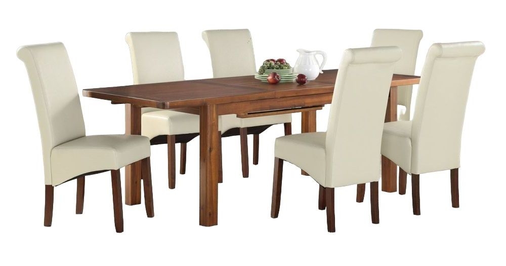 Andorra Dark Acacia 165cm225cm Large Extending Dining Table And 6 Cream Sophie Chairs