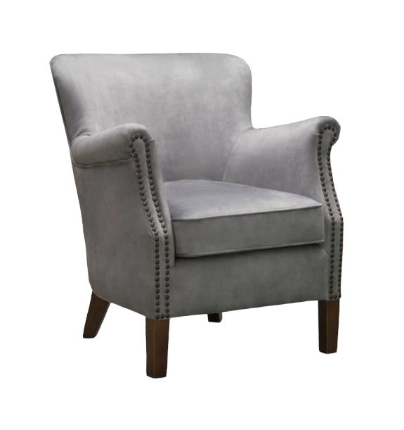 Harlow Pewter Grey Velvet Vintage Fabric Armchair
