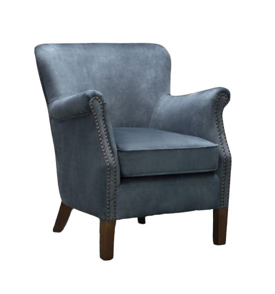 Harlow Steel Blue Velvet Vintage Fabric Armchair