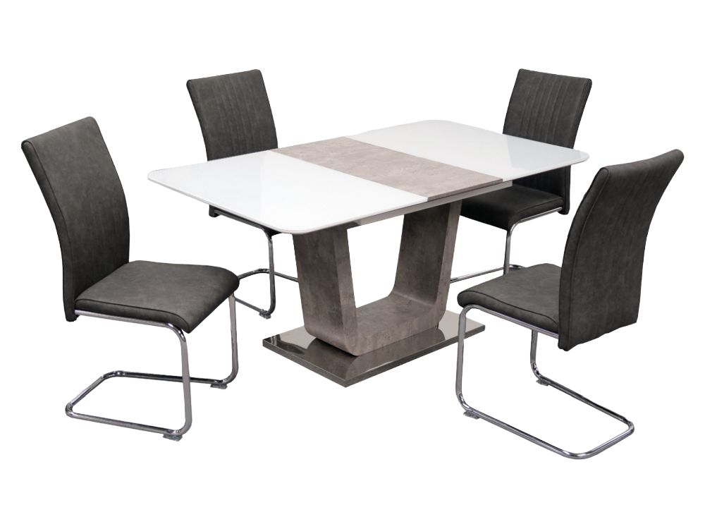 Castello 120cm160cm Butterfly Extending Dining Table And 4 Grey Chairs White High Gloss And Natural