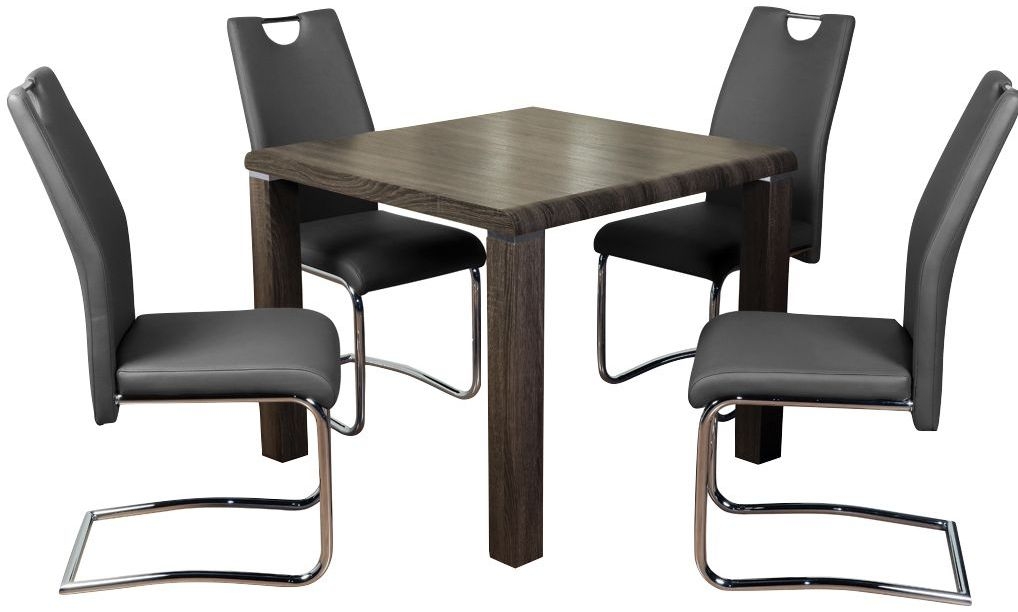 Encore Charcoal 90cm Square Dining Table And 4 Grey Claren Chairs