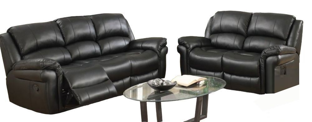 Farnham Black Leather 32 Recliner Sofa Suite