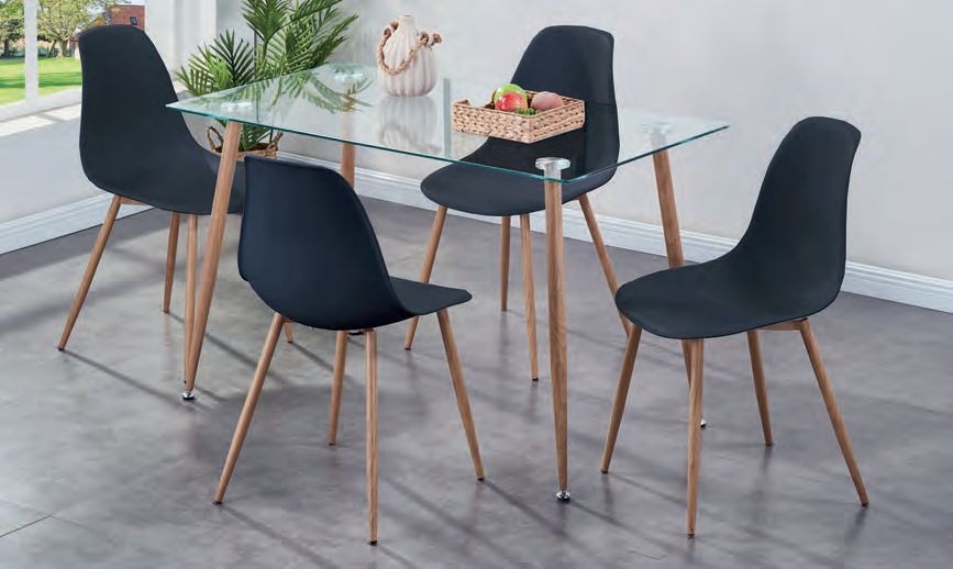 Milana Glass Dining Table And 4 Black Chairs