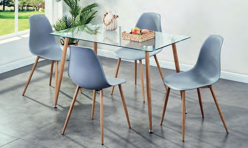 Milana Glass Dining Table And 4 Grey Chairs