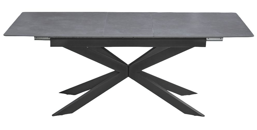 Azzurra Sintered Stone Grey Dining Table 160cm200cm Seats 6 To 8 Diners Extending Rectangular Top With Black Metal Spider Legs