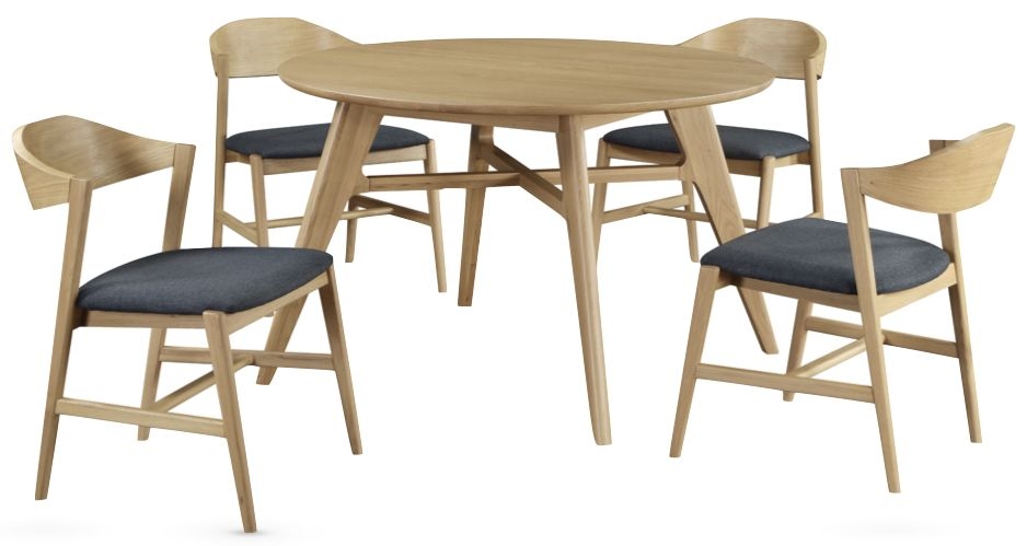 Carrington Scandinavian Style Oak Dining Set 120cm Seats 4 Diners Round Top 4 Chairs