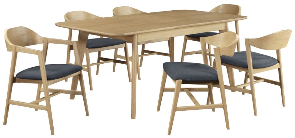 Carrington Scandinavian Style Oak Dining Set 140cm Seats 4 To 6 Diners Extending Rectangular Top 6 Chairs