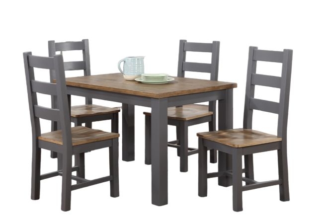 Glenmore Rustic Pine Dining Set 120cm Seats 4 Diners Rectangular Top 4 Chairs