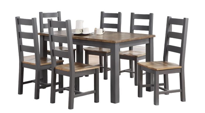 Glenmore Rustic Pine Dining Set 150cm Seats 4 To 6 Diners Rectangular Top 6 Chairs