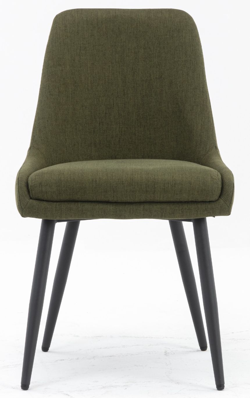 Noah Dark Green Dining Chair Velvet Fabric Upholstered With Round Black Metal Legs Sold In Pairs