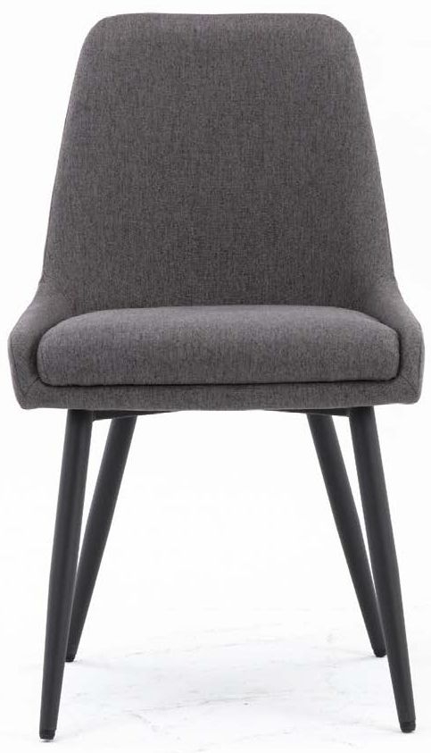 Noah Dark Grey Dining Chair Velvet Fabric Upholstered With Round Black Metal Legs Sold In Pairs