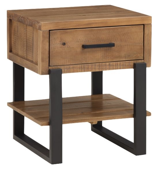 Pembroke Rustic Pine Lamp Table 1 Drawer With Black Metal Legs