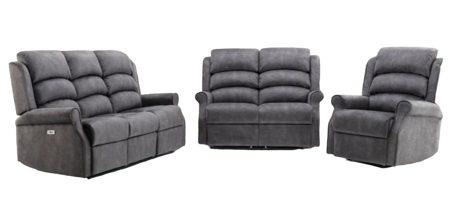 Penrith Grey Fabric 311 Seater Electric Recliner Sofa Suite