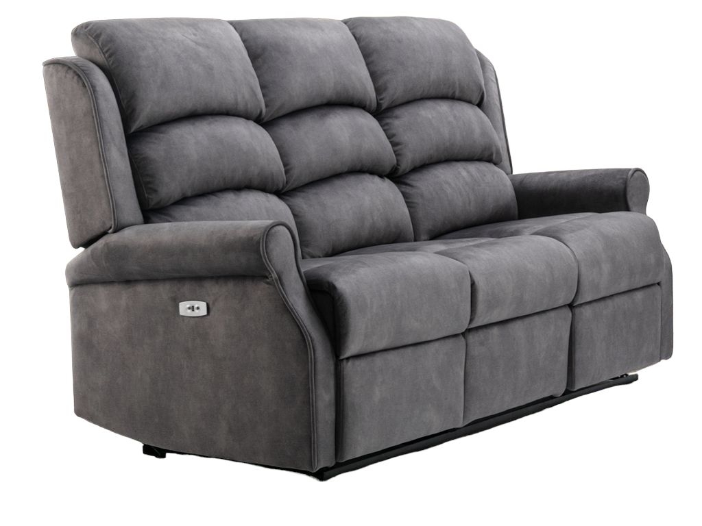 Penrith Grey Fabric 3 Seater Electric Recliner Sofa