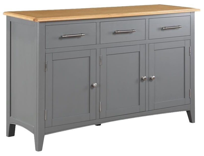 Rossmore Grey Painted 3 Drawer Sideboard 140cm With 3 Doors 3 Drawers