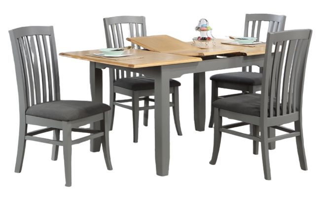 Rossmore Grey Painted Dining Set 120cm Seats 4 Diners Rectangular Top 4 Chairs Butterfly Extending