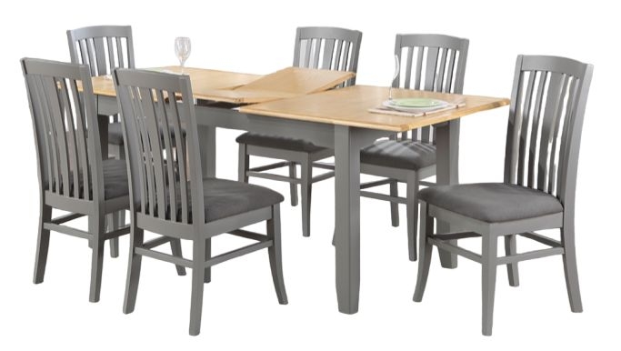 Rossmore Grey Painted Dining Set 160cm Seats 6 Diners Rectangular Top 6 Chairs Butterfly Extending