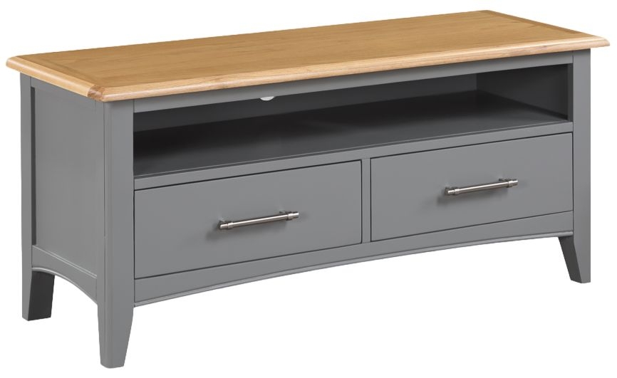 Rossmore Grey Painted Large Tv Unit 115cm W With Storage For Television Upto 50inch Plasma